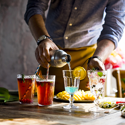 Bartender guy working prepare cocktail skills